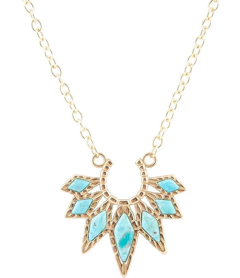 Barse Mesa Blue Turquoise Starburst Golden Pendant Necklace