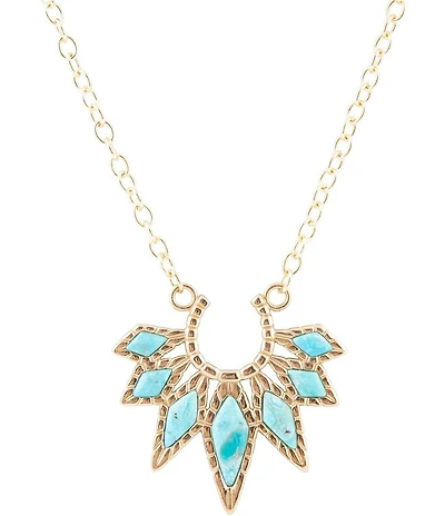 Barse Mesa Blue Turquoise Starburst Golden Pendant Necklace