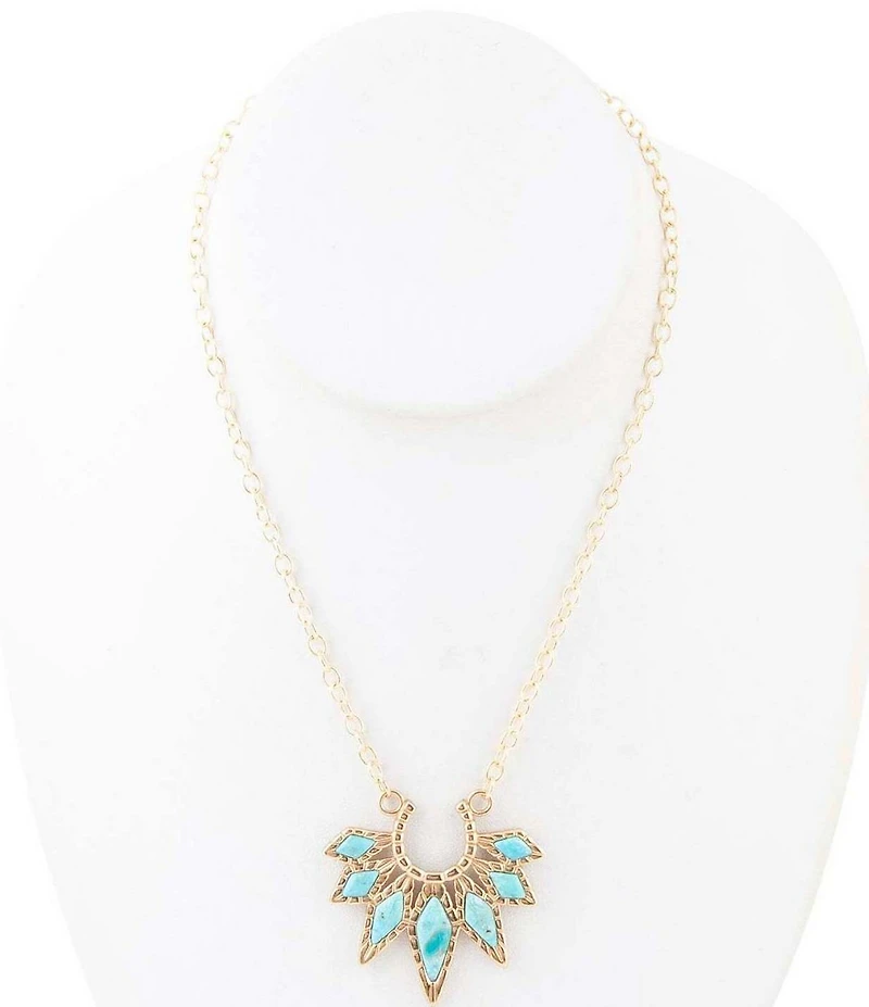 Barse Mesa Blue Turquoise Starburst Golden Pendant Necklace