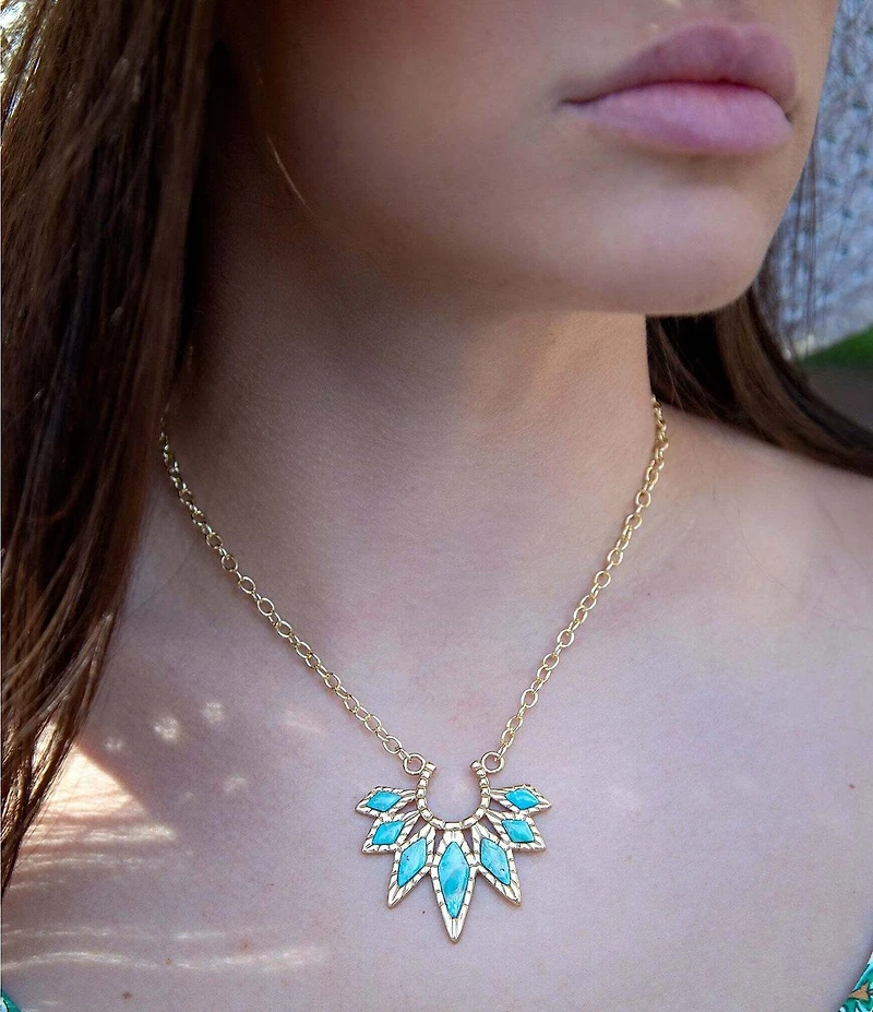 Barse Mesa Blue Turquoise Starburst Golden Pendant Necklace