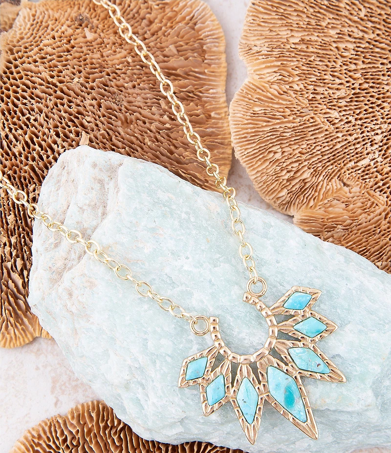 Barse Mesa Blue Turquoise Starburst Golden Pendant Necklace
