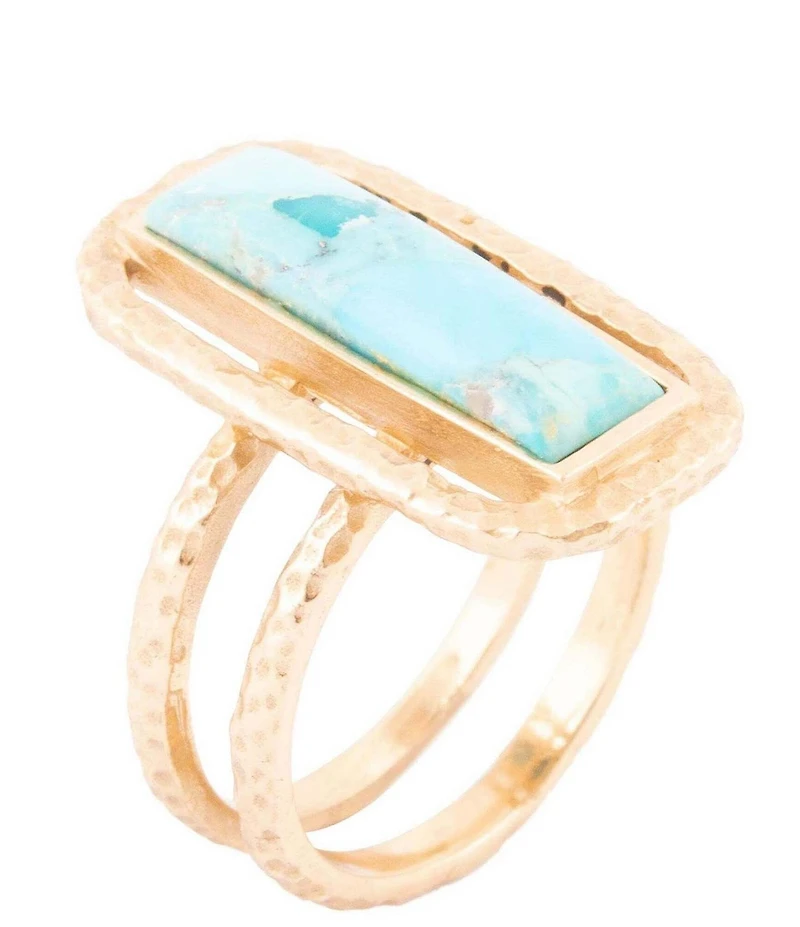 Barse Willa Blue Turquoise Golden Statement Ring