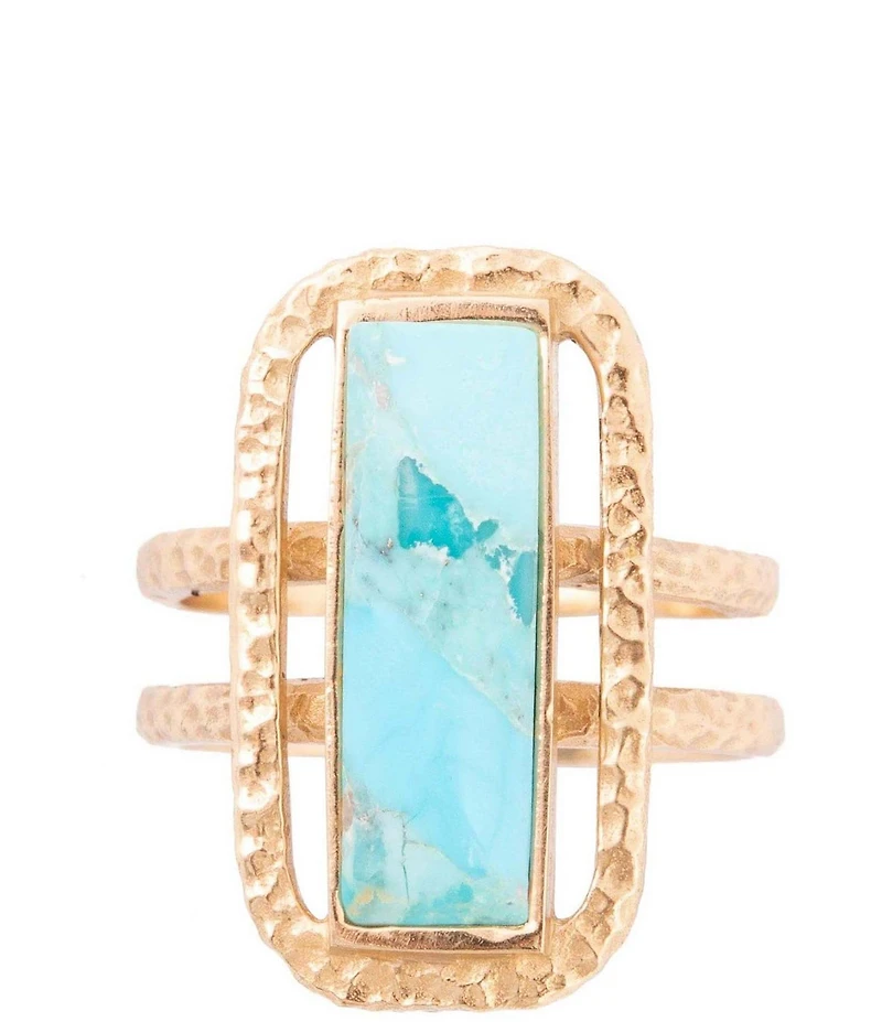 Barse Willa Blue Turquoise Golden Statement Ring