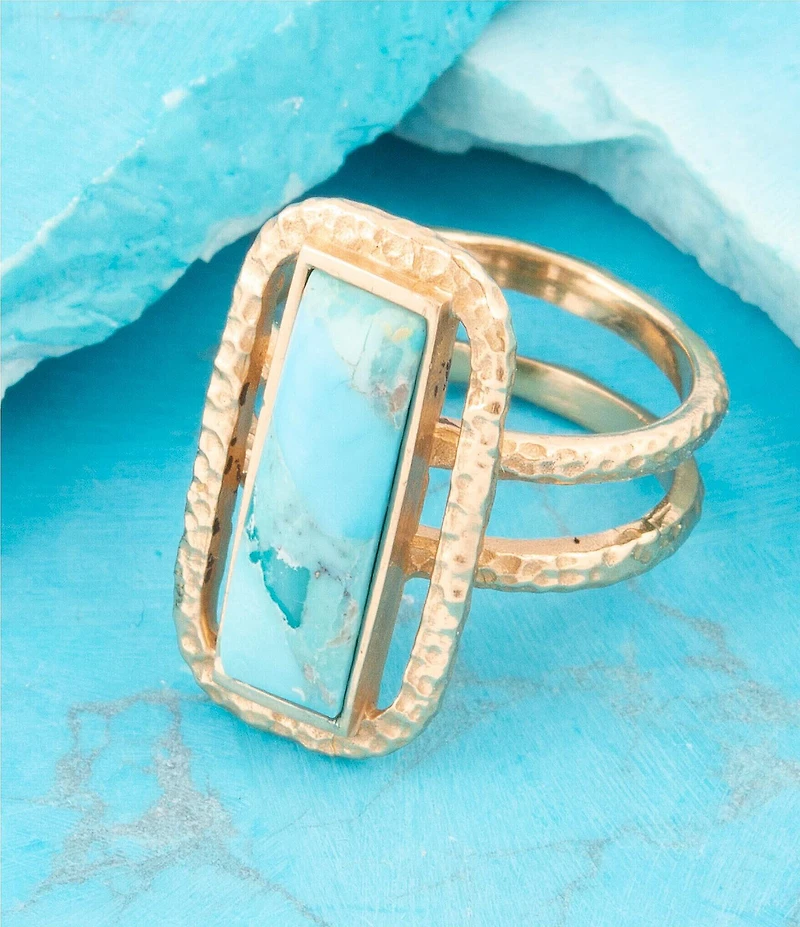 Barse Willa Blue Turquoise Golden Statement Ring