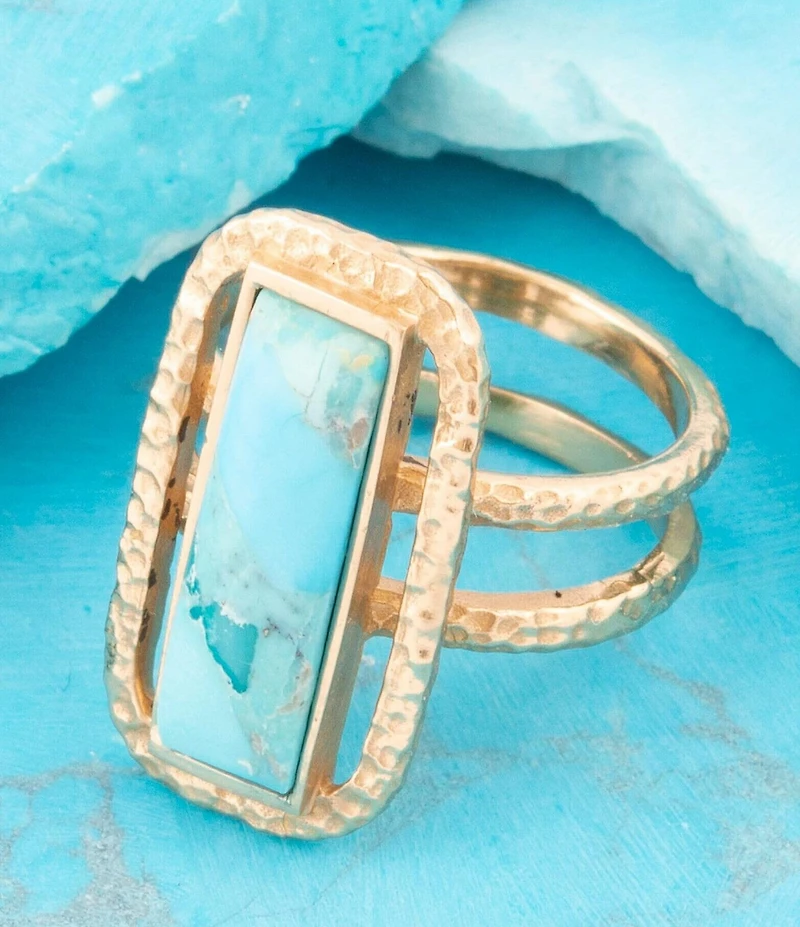 Barse Willa Blue Turquoise Golden Statement Ring