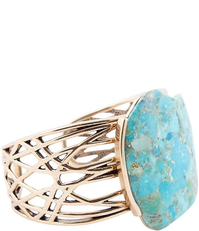 Barse Abstract Blue Turquoise Golden Statement Cuff Bracelet