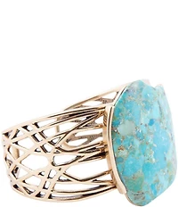 Barse Abstract Blue Turquoise Golden Statement Cuff Bracelet