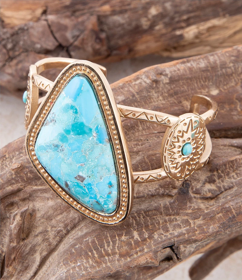 Barse Tulum Blue Turquoise Golden Cuff Bracelet