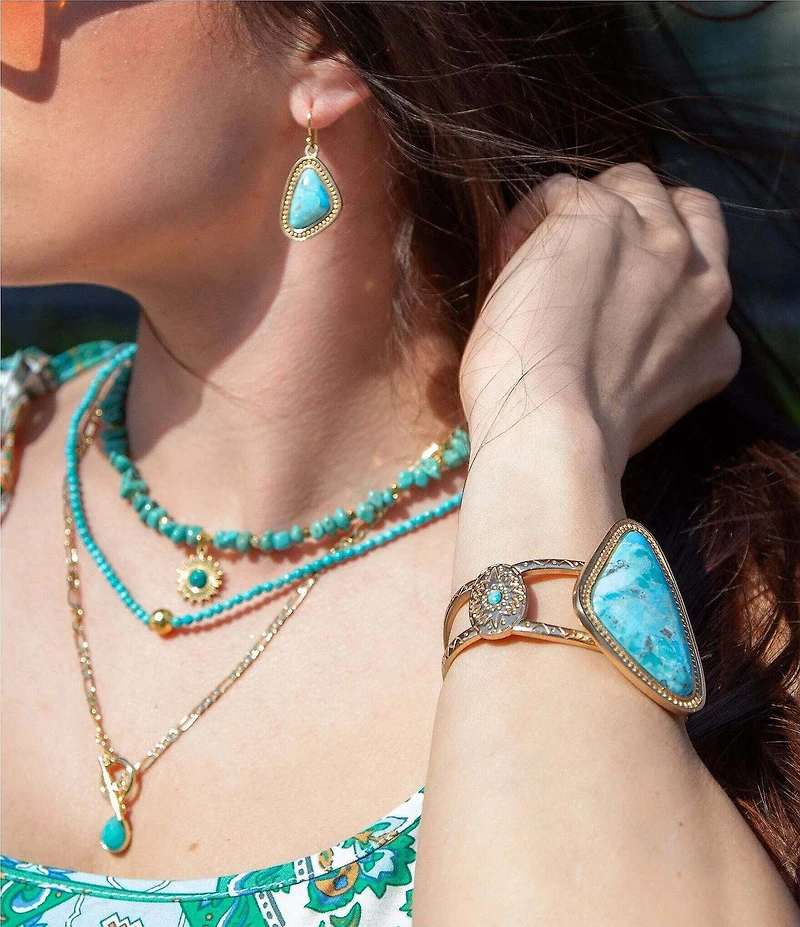 Barse Tulum Blue Turquoise Golden Cuff Bracelet