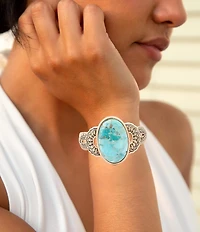 Barse Genuine Turquoise Bronze Statement Cuff Bracelet