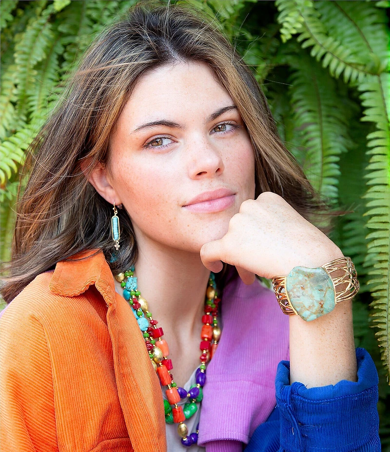 Barse Abstract Blue Turquoise Golden Statement Cuff Bracelet