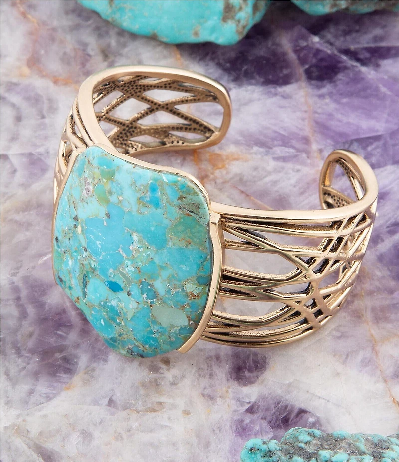 Barse Abstract Blue Turquoise Golden Statement Cuff Bracelet