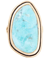 Barse Blue Turquoise Golden Statement Ring