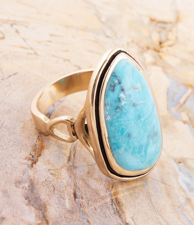 Barse Blue Turquoise Golden Statement Ring