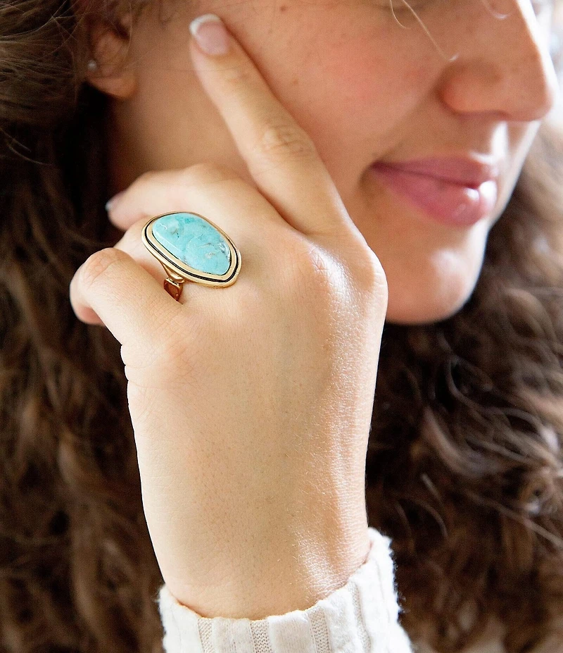 Barse Blue Turquoise Golden Statement Ring