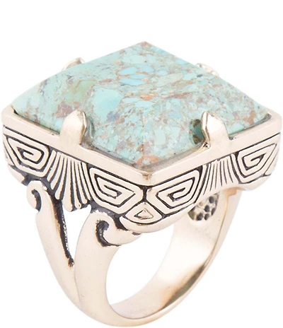 Barse Square Statement Blue Turquoise Golden Ring