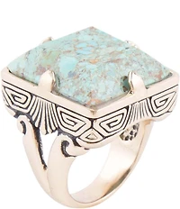 Barse Square Statement Blue Turquoise Golden Ring
