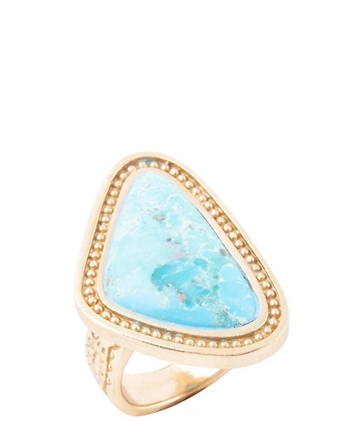 Barse Blue Turquoise Triangle Golden Statement Ring