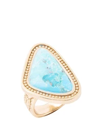 Barse Blue Turquoise Triangle Golden Statement Ring