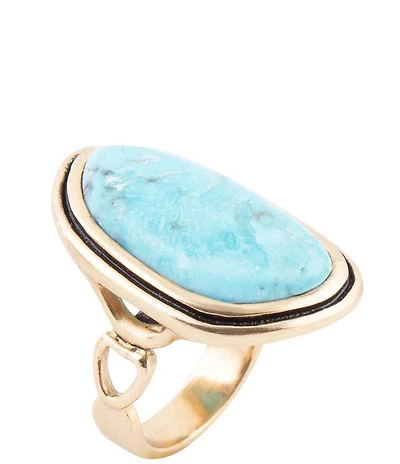 Barse Blue Turquoise Golden Statement Ring