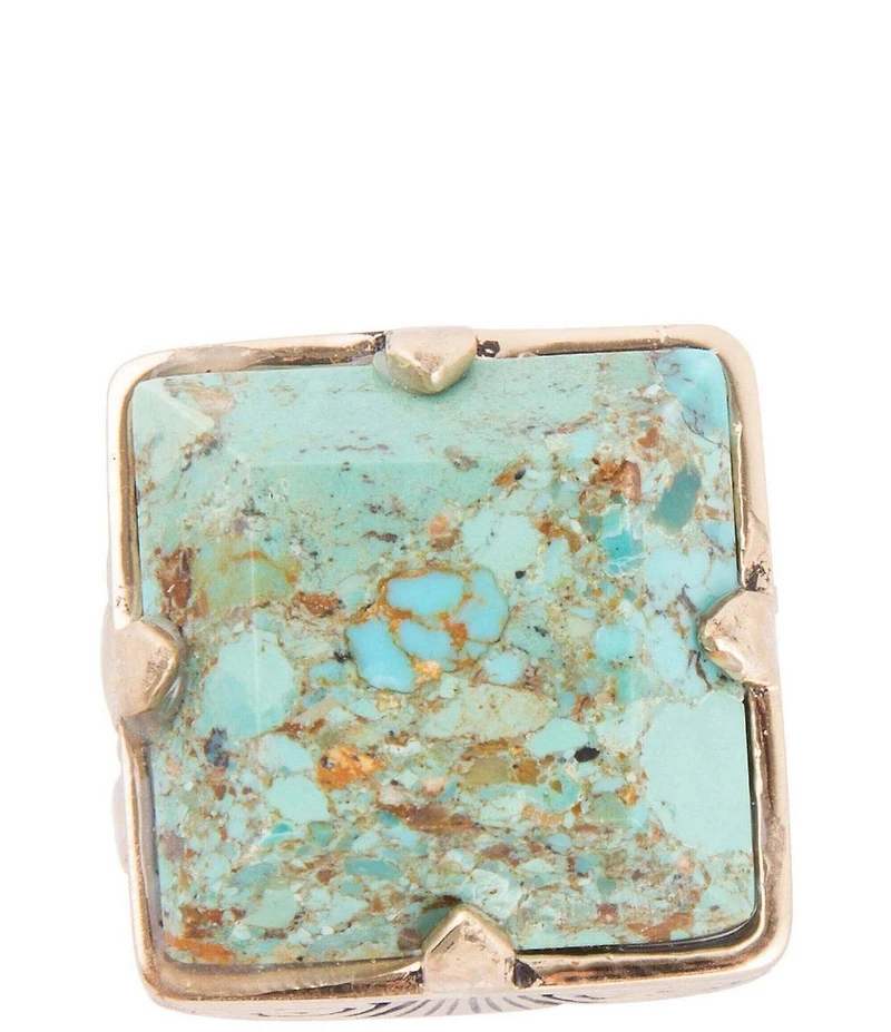 Barse Square Statement Blue Turquoise Golden Ring
