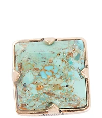 Barse Square Statement Blue Turquoise Golden Ring