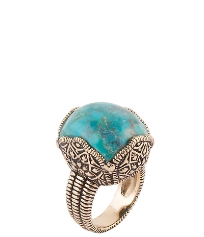 Barse Blue Turquoise Golden Chunky Statement Ring