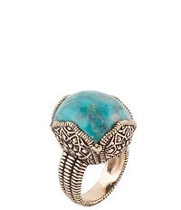 Barse Blue Turquoise Golden Chunky Statement Ring