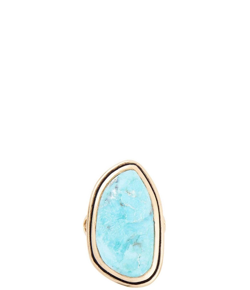 Barse Blue Turquoise Golden Statement Ring