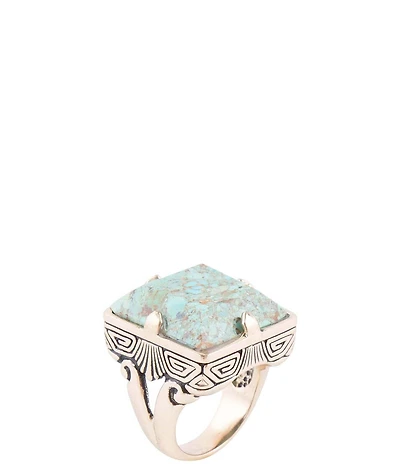 Barse Square Statement Blue Turquoise Golden Ring