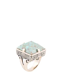 Barse Square Statement Blue Turquoise Golden Ring