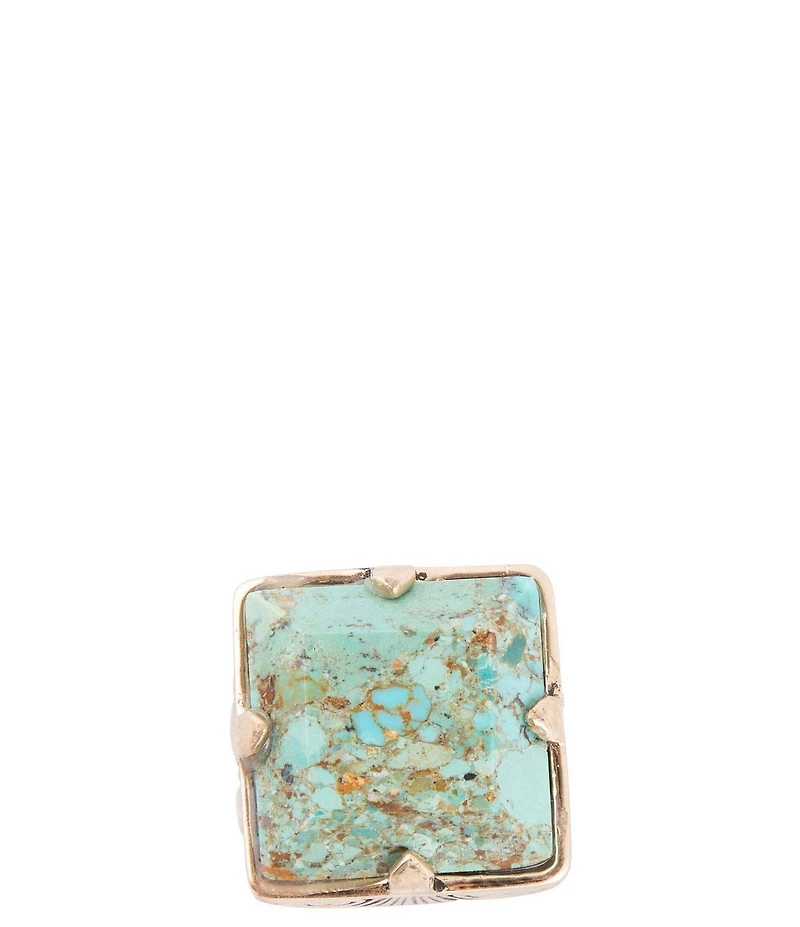 Barse Square Statement Blue Turquoise Golden Ring