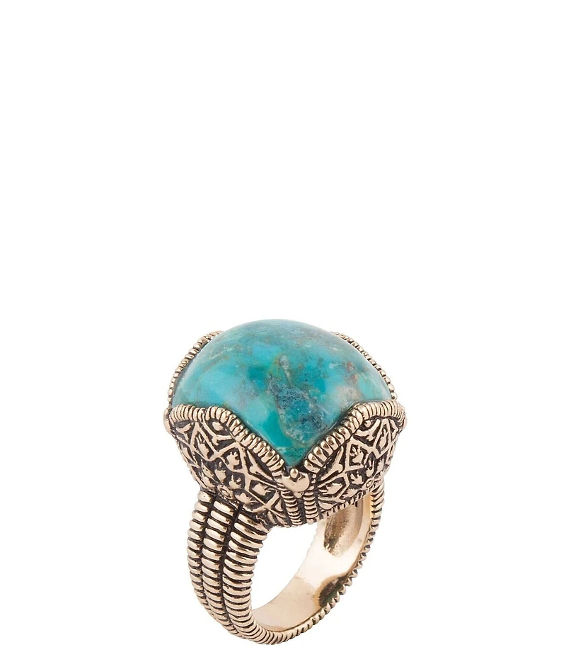 Barse Blue Turquoise Pendant Golden Chunky Ring