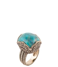 Barse Blue Turquoise Pendant Golden Chunky Ring