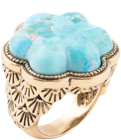 Barse Blue Turquoise Flower Golden Ring
