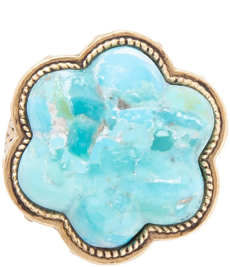 Barse Blue Turquoise Flower Golden Ring