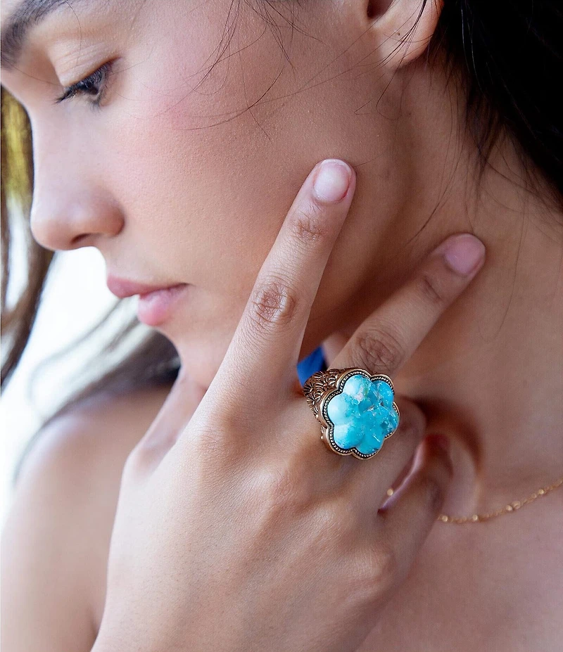 Barse Blue Turquoise Flower Golden Ring