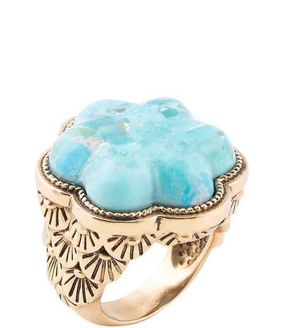 Barse Blue Turquoise Flower Golden Ring