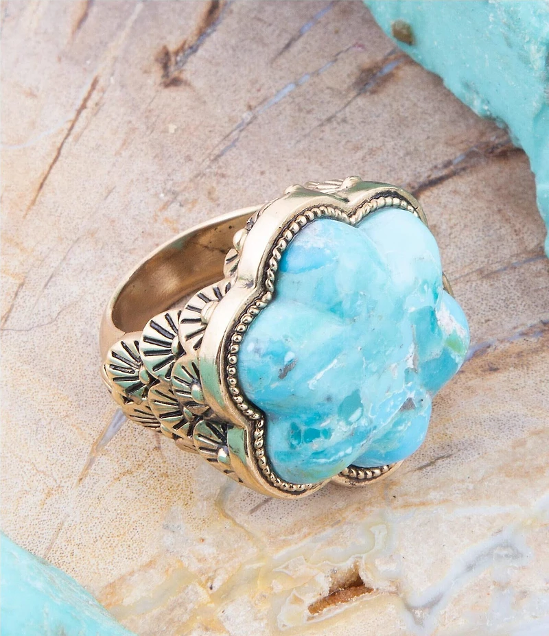 Barse Blue Turquoise Flower Golden Ring