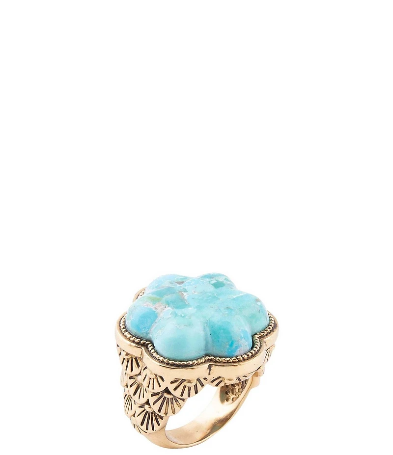 Barse Blue Turquoise Flower Golden Ring