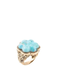 Barse Blue Turquoise Flower Golden Ring