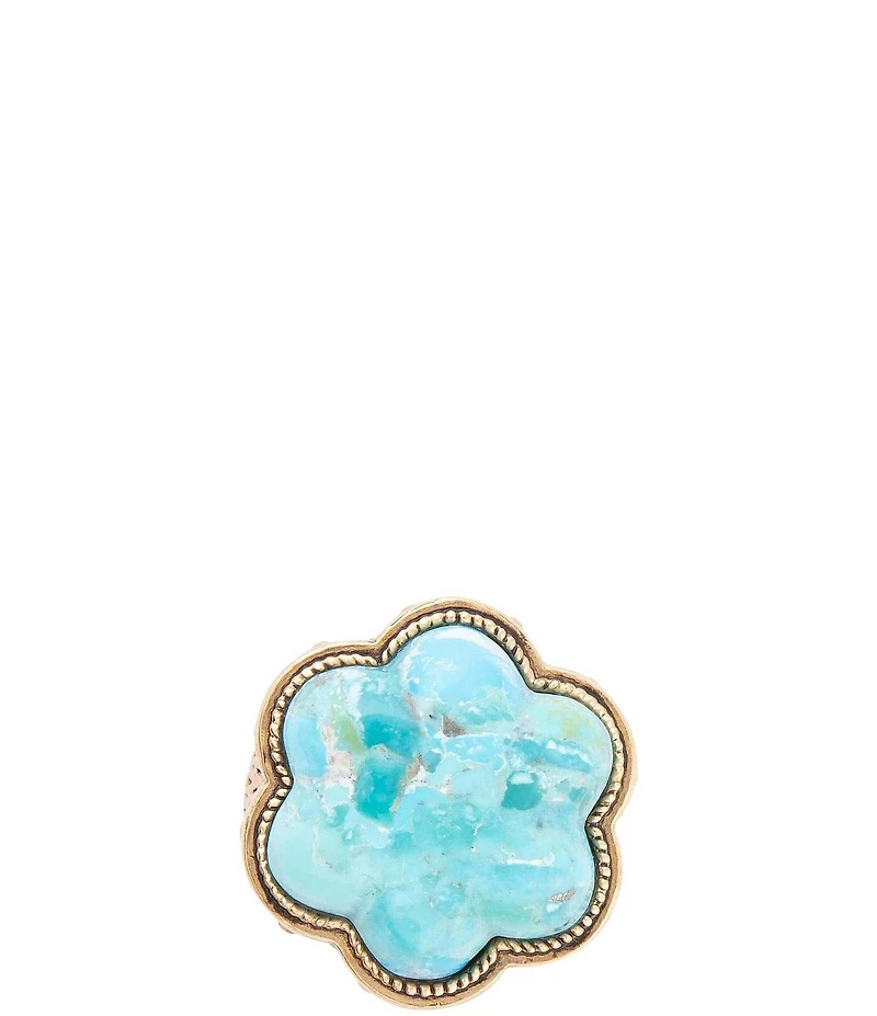 Barse Blue Turquoise Flower Golden Ring