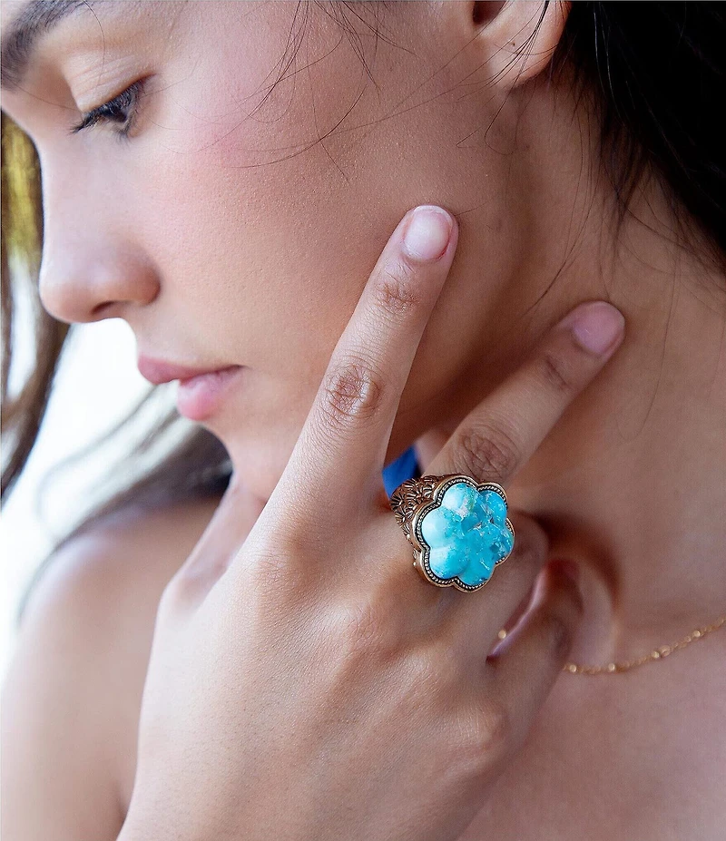 Barse Blue Turquoise Flower Golden Ring