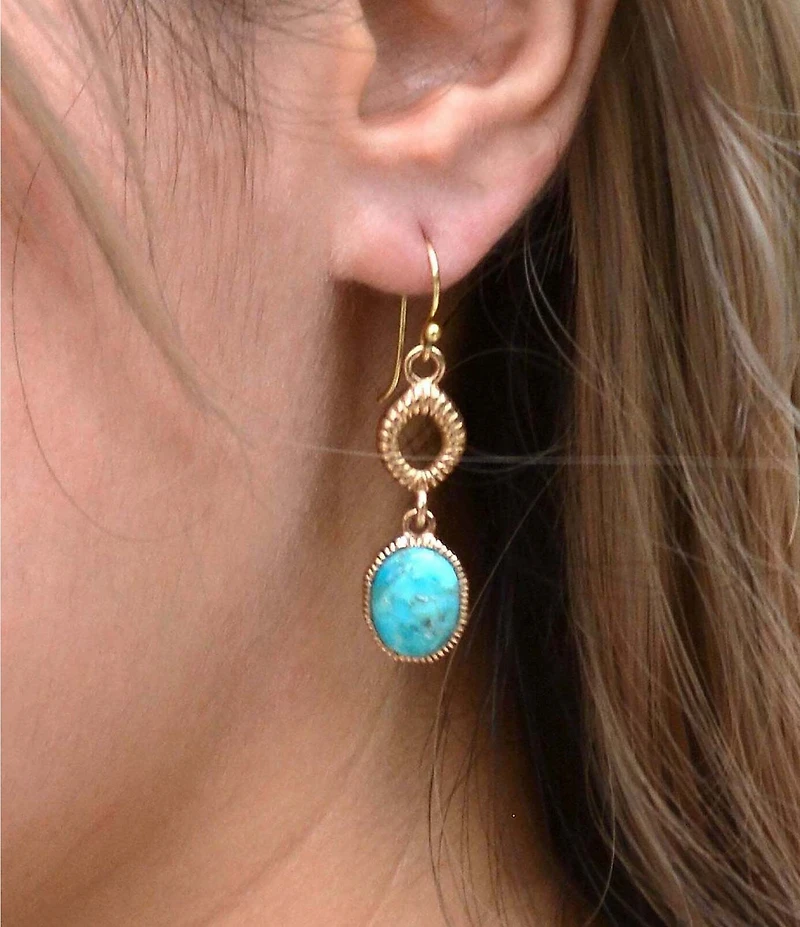 Barse Bronze and Genuine Turquoise Terra Linear Earrings