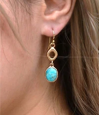 Barse Bronze and Genuine Turquoise Terra Linear Earrings