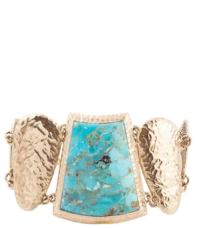 Barse Blue Turquoise Jeweled Statement Link Golden Bracelet
