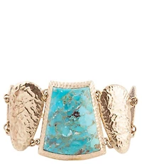Barse Blue Turquoise Jeweled Statement Link Golden Bracelet