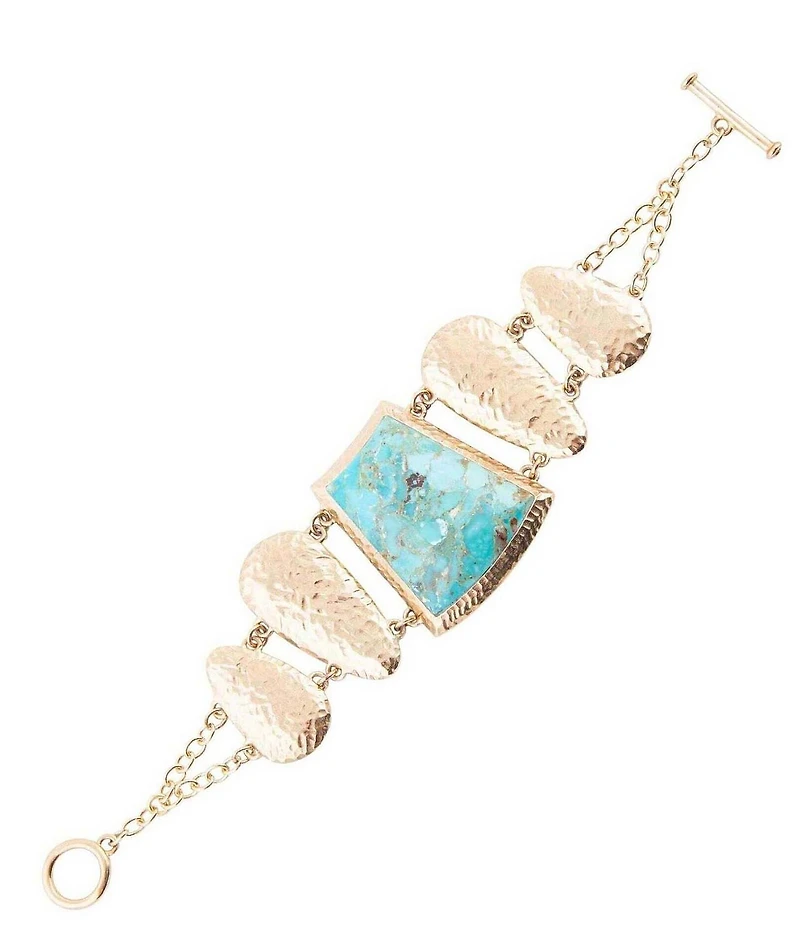 Barse Blue Turquoise Jeweled Statement Link Golden Bracelet