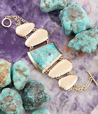 Barse Blue Turquoise Jeweled Statement Link Golden Bracelet