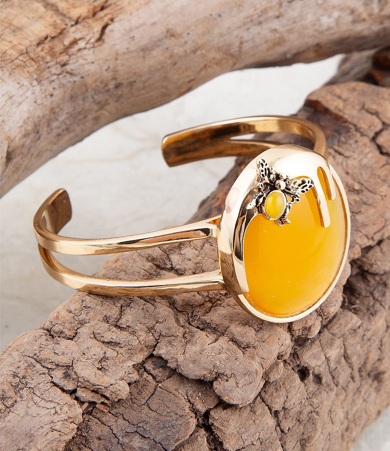 Barse Honey Bee Yellow Agate Golden Cuff Bracelet
